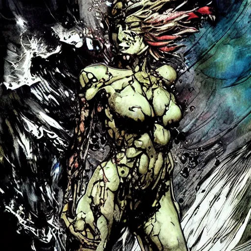 Image similar to liminal space creepy murkey water indoor ocean storm horrific creature underneath your feet, by dzo and scott fischer yoji shinkawa horror art