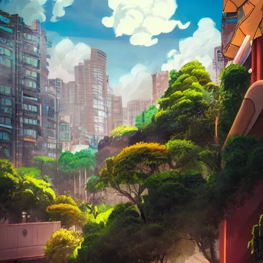 Image similar to bogota city in style studio ghibli, with dramatic lighting, concept art, matte painting, 8 k, highly detailed, artstation