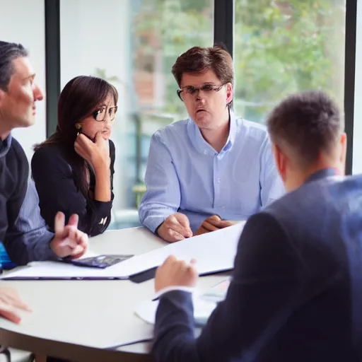 Prompt: dslr photo still of a company discussing why there stocks are falling, realistic, hdr, clear image, hdd, dynamic lighting,