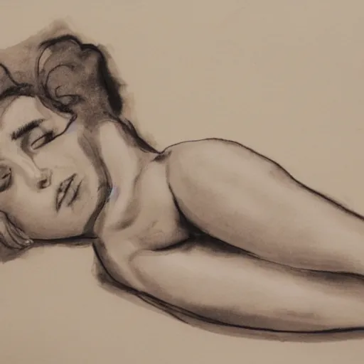 Image similar to ink and wash life drawing of reclining female