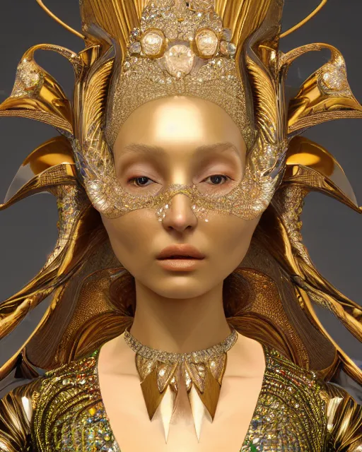 Image similar to a highly detailed metahuman 4 k close up render of an alien goddess bella hadid monument pharaoh in iris van herpen dress schiaparelli in diamonds crystals swarovski and jewelry iridescent in style of alphonse mucha gustav klimt trending on artstation made in unreal engine 4