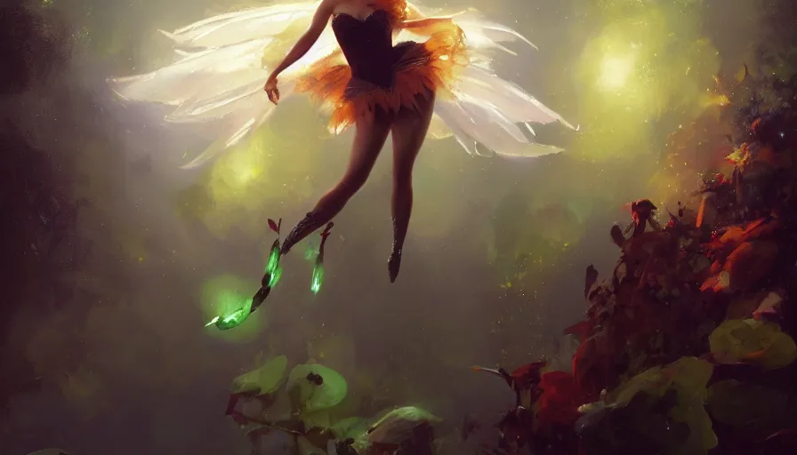 Image similar to A beautiful painting of tim curry as tinker bell by greg rutkowski and Kalin Popov , Trending on artstation HD.