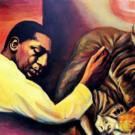 Image similar to john coltrane snuggling a giant rat