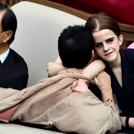 Prompt: emma watson putting xi jinping in a sleeper hold