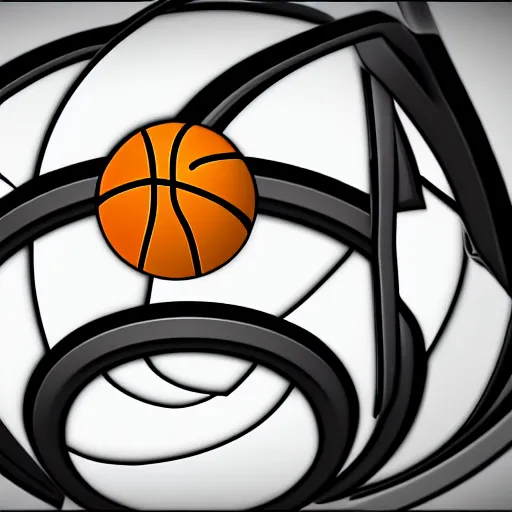 Image similar to a 2 d render logo of a basketball with saturn rings and a white background,