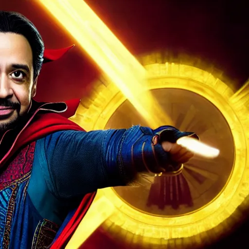 Prompt: A movie still of Lin-Manuel Miranda as Zombie Dr Strange, dynamic lighting, 8k, Heroic Pose, 2022 picture of the year