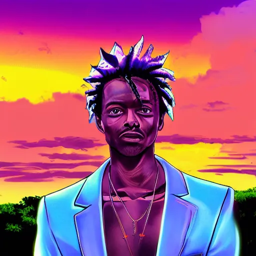 Image similar to insanely detailed vapor wave 2 1 savage miami sunset anime