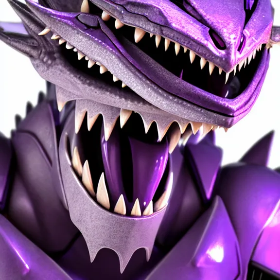 Image similar to high quality close up headshot of a cute beautiful stunning robot anthropomorphic female dragon, with sleek silver armor, purple flesh, glowing LED eyes, facing the camera, high quality maw open and about to eat you, you being dragon food, the open maw being detailed and soft, with purple mawflesh, sharp teeth, soft lulling tongue, highly detailed digital art, furry art, anthro art, sci fi, warframe art, destiny art, high quality, 3D realistic, dragon mawshot, maw art, furry mawshot, macro art, dragon art, Furaffinity, Deviantart