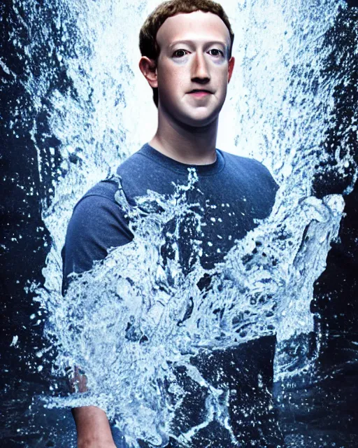 Image similar to mark zuckerberg wearing water as water made of water with the face of mark zuckberg, award winning stunning water photography, extremely detailed, artstation, 8 k, sensual lighting, incredible art, wlop, artgerm
