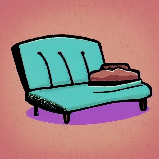 Image similar to oyster with a couch inside instead of a pearl, cartoon, bitmap