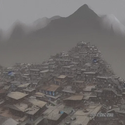 Prompt: nepal, gloomy, dystopian, digital art