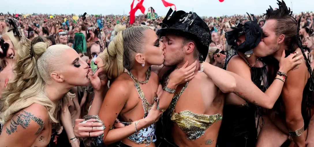 Image similar to tabaluga kissing lady gaga, in parookaville