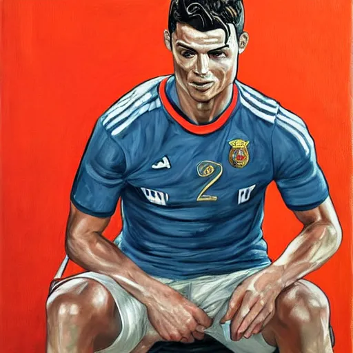 Image similar to portrait of cristiano ronaldo, painting by paula rego, high detail, high resolution