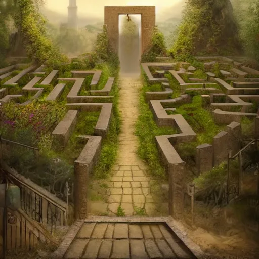 Image similar to beautiful matte painting of entrance to maze