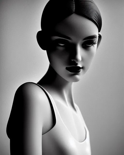 Image similar to black and white dreamy young beautiful female artificial intelligence, cinematic, rim light, photo - realistic, elegant, high detail, 8 k, masterpiece, photo taken in 1 9 3 0