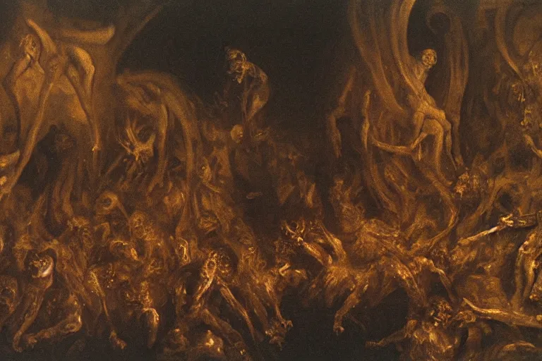 Image similar to pipe organ in hell, detailed baroque oil painting, dark, disturbing by goya and alan lee, smoke, hell on earth