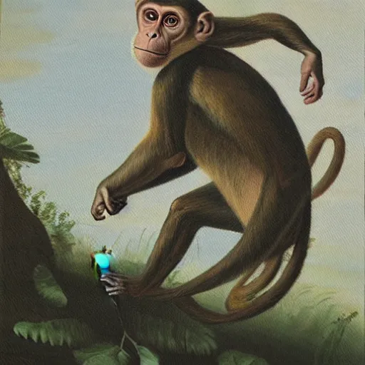 Prompt: a monkey in an oil painting, running freely, high detail, high polygon-W 768