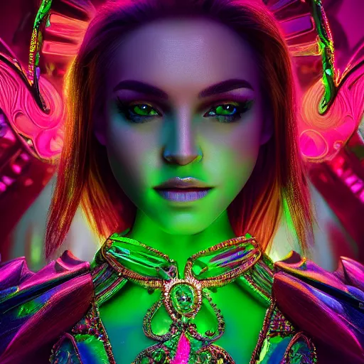Prompt: photo of wonderful princess of emerald with fair skin, glowing, ornate and intricate green jewelry, jaw dropping beauty, eyepopping colors, dynamic lighting, glowing background lighting, green accent lighting, photorealistic, hyper detailed, award winning photography, 4 k octane render