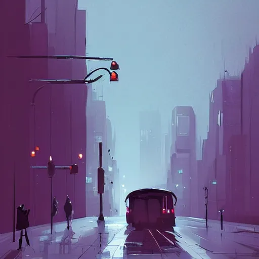 Image similar to dark city bus stop, by Pascal Campion,very detailed,ArtStation