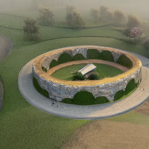 Image similar to a ring shaped wall protecting a peaceful farming based city, cinematic, raytracing, detailed, fantasy artwork, photorealistic, professional, award winning, well lit, movie worthy, beautiful