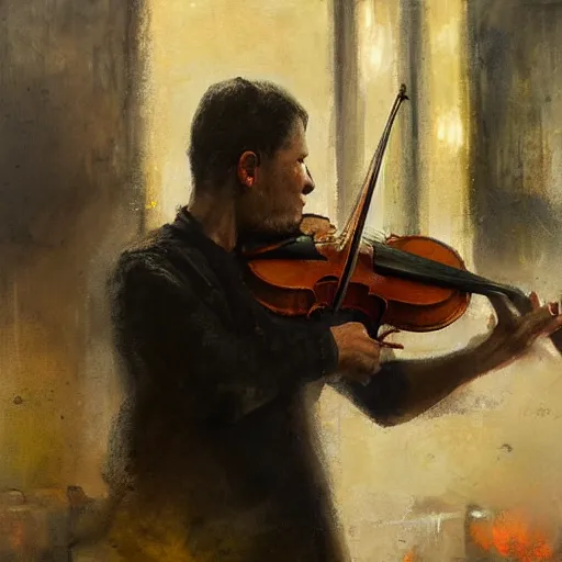 Image similar to satan competing in a violin contest, detailed jeremy mann painting