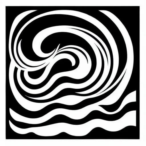 Prompt: black and white ocean wave luxury themed svg vector art panel for cnc plasma, laser, stencil, unique art nouveau deco hole through circuit design
