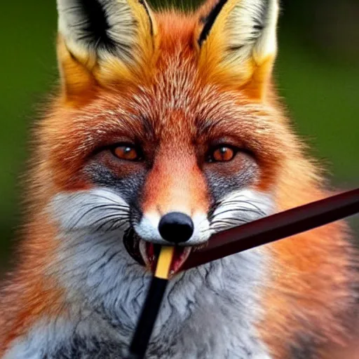 Image similar to a fox holding a sword in its mouth