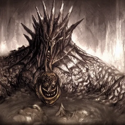 Prompt: concept art of disturbing animal, dark souls boss