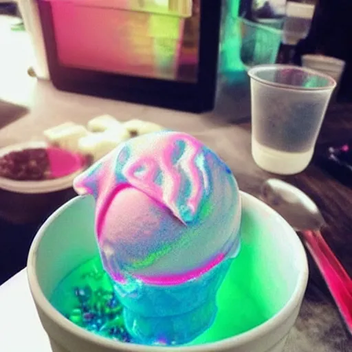 Prompt: “holographic ice cream in the future”