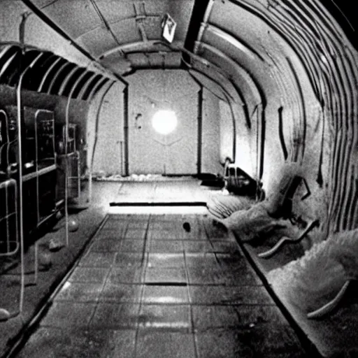 Prompt: secret underground lab where alien body experiments are performed, top secret, data deleted, 1 9 6 5 s