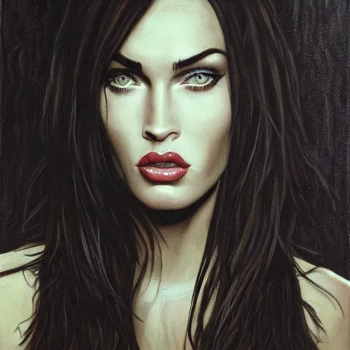 Image similar to megan fox, painting by Giger