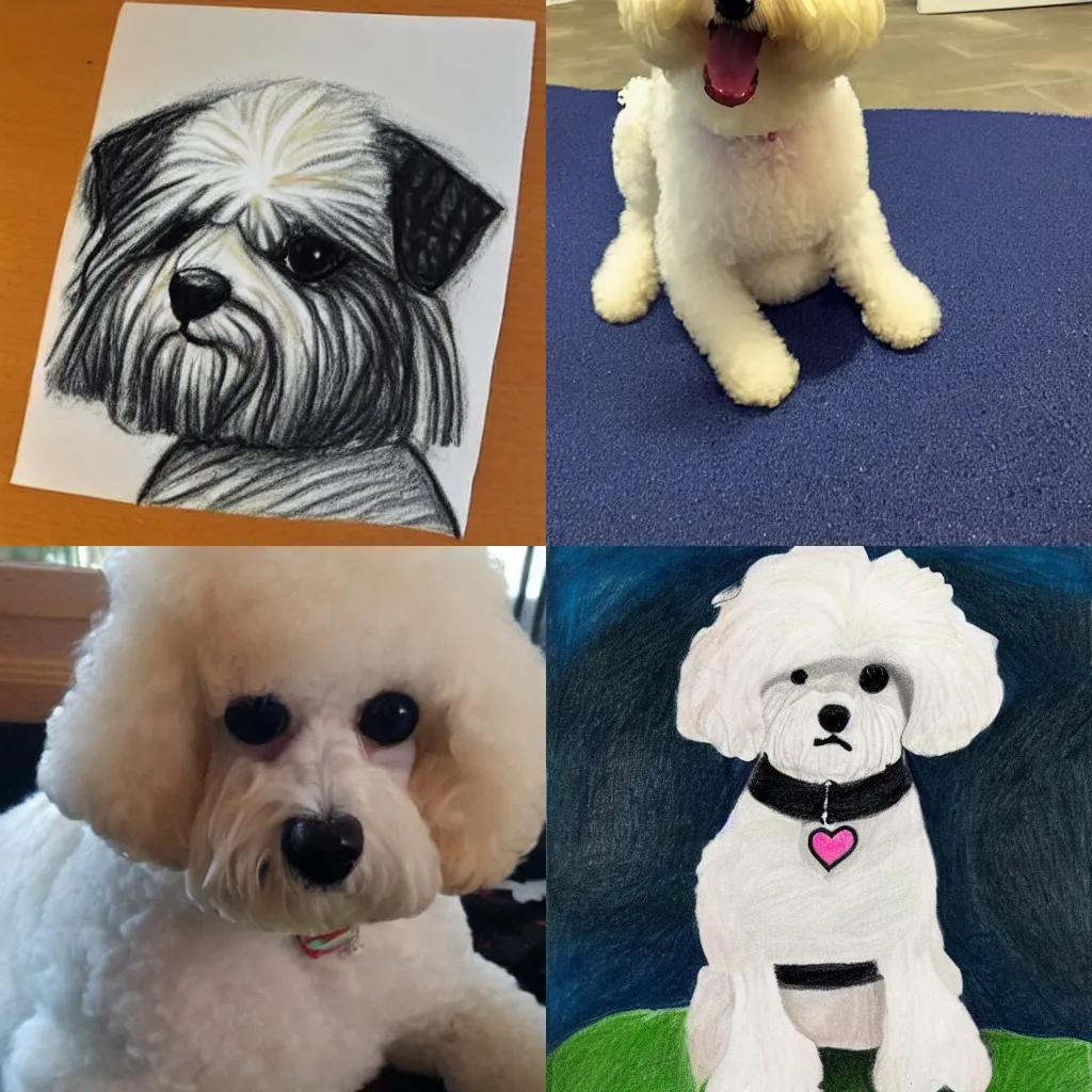 Prompt: Child's drawing of a Bichon Frise dog