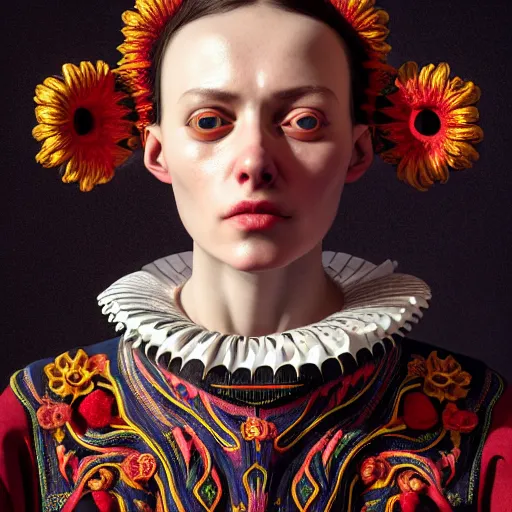 Prompt: Colour Caravaggio style Photography of Highly detailed beautiful Woman with 1000 years perfect face and wearing detailed Ukrainian folk costume designed by Taras Shevchenko also wearing highly detailed futuristic VR headset designed by Josan Gonzalez. Many details In style of Josan Gonzalez and Mike Winkelmann and andgreg rutkowski and alphonse muchaand and Caspar David Friedrich and Stephen Hickman and James Gurney and Hiromasa Ogura. Rendered in Blender and Octane Render volumetric natural light