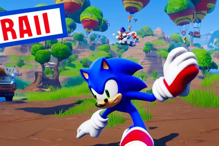 Image similar to sonic dancing in fortnite, gameplay