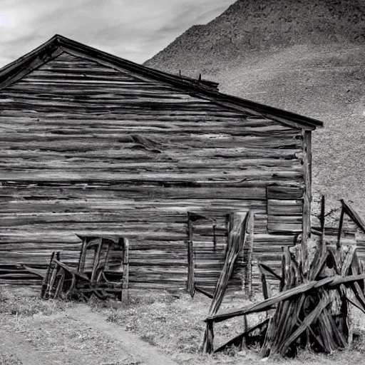 Prompt: old west ghost town, skeletal remains, eerie