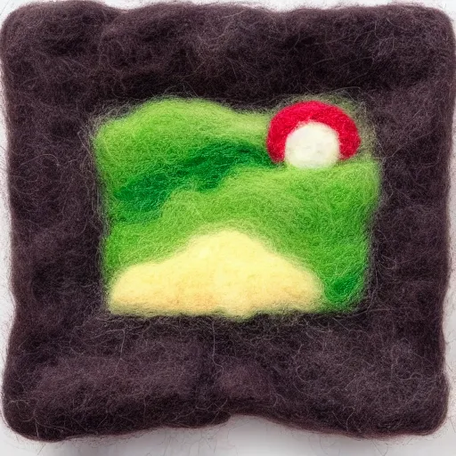 Prompt: a needle felting of a tornado coming towards a corn field