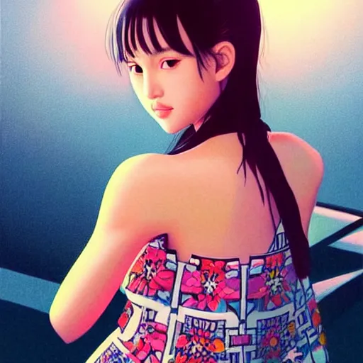 Image similar to a beautiful young japanese natalie portman alluring gravure model, wearing elaborate designer tank top, tank top with mesoamerican patterns, by akira toriyama and wlop and ilya kuvshinov and artgerm and, aesthetic, gorgeous, stunning, alluring, attractive, artstation, deviantart, pinterest, digital art