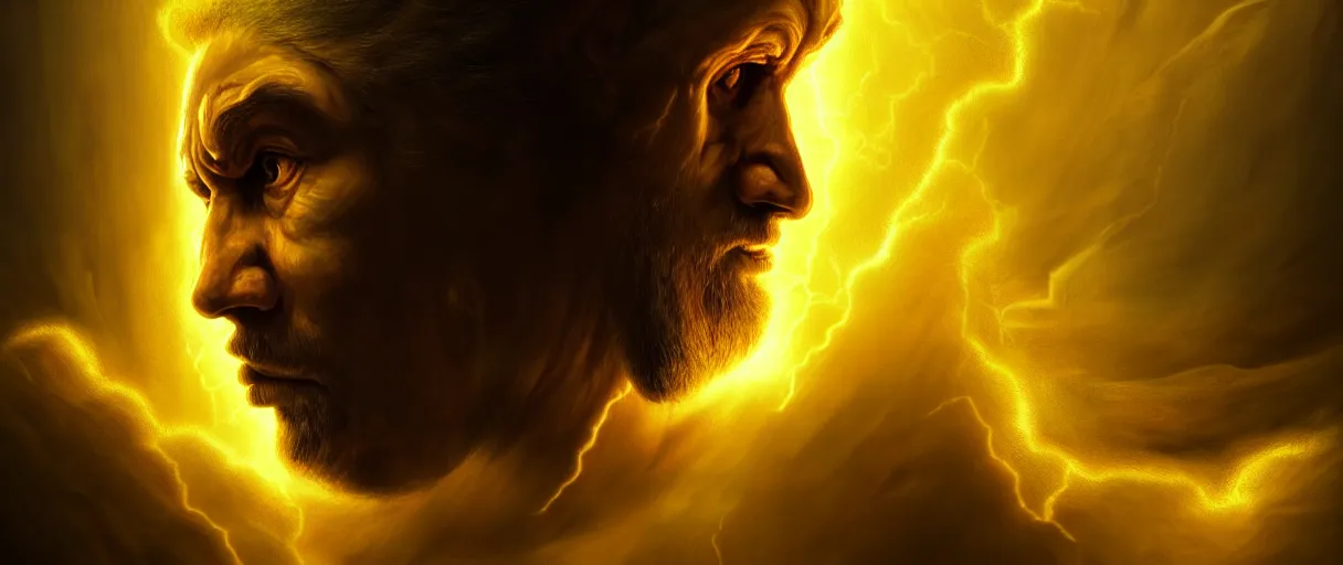 Image similar to hyperrealist highly detailed neo-baroque portrait of god as an angry amazon crushing earth into pieces concept art pascal blanche dramatic yellow lighting 8k wide angle shallow depth of field