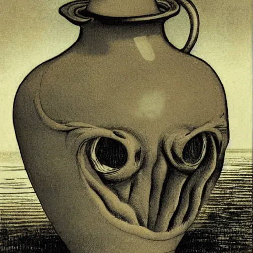 Prompt: 1 9 2 0's bipedal deflective rivulet blob petrel chili luggage vase, by monsu desiderio and anton pieck and wojciech siudmak, trending on deviantart, ambient occlusion, tarot card