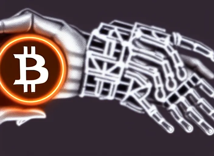 Image similar to mechanical cybernetic hand holds a bitcoin. centered. horror cyberpunk dystopia style. highly detailed 8 k. intricate. nikon d 8 5 0 3 0 0 mm. award winning photography.