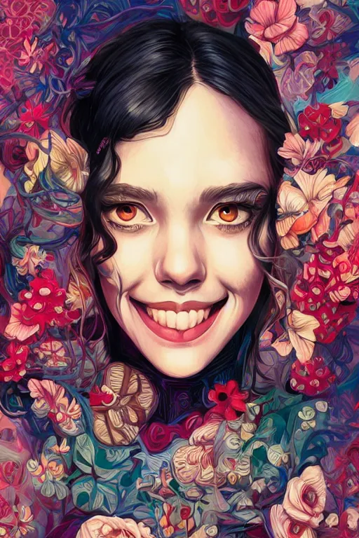 Image similar to a girl smiling cute, Tristan Eaton, victo ngai, artgerm, RHADS, ross draws