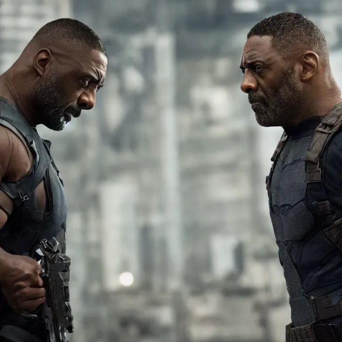 Image similar to film still of Idris Elba as Punisher in new Marvel film, photorealistic 4k