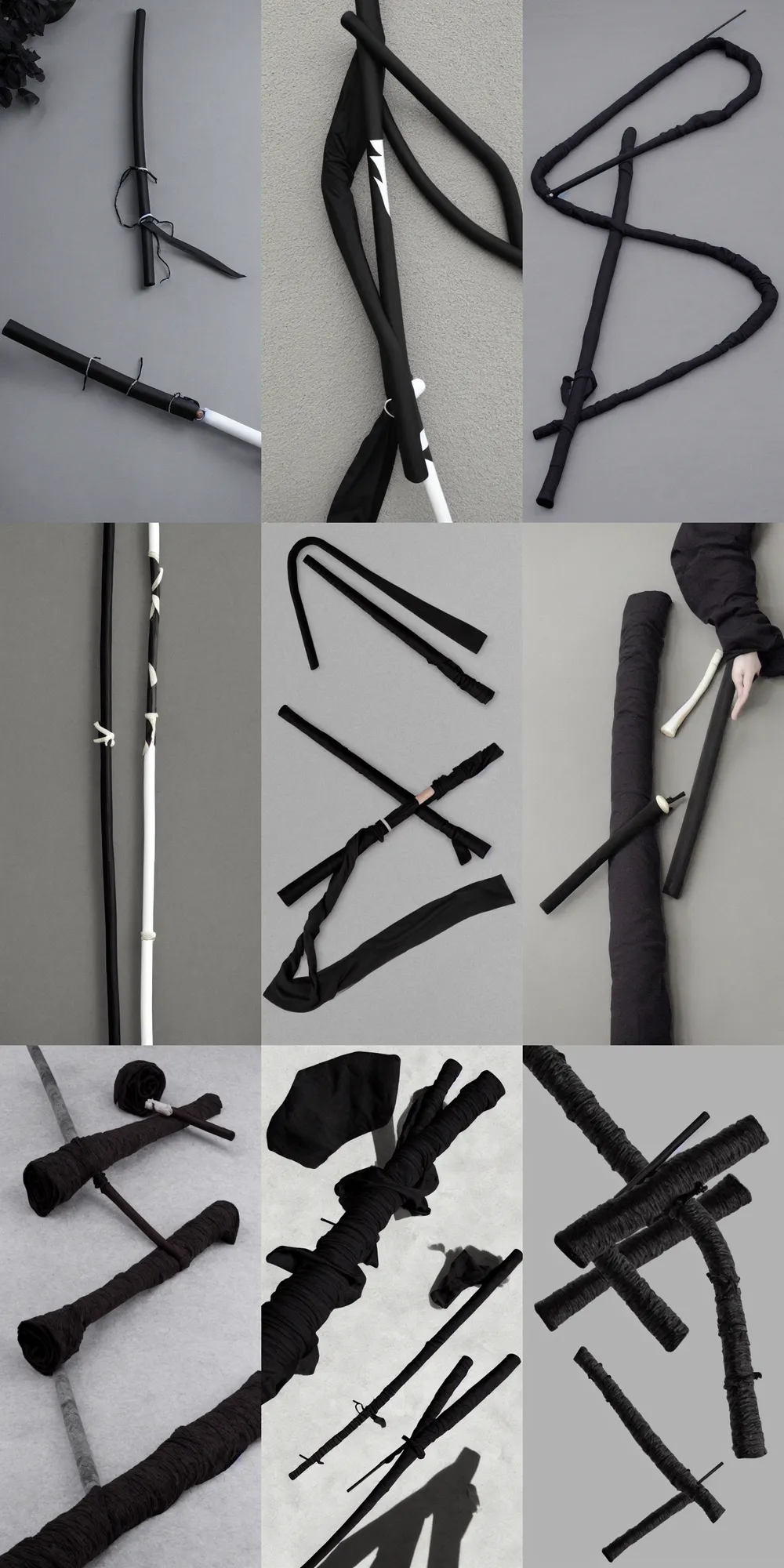 Prompt: picture of long black and purprel modern ninja staff, white background