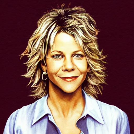 Prompt: Meg Ryan in the style of Alex Gray