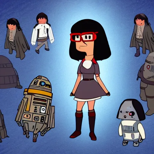 Prompt: Tina Belcher in the style of Star Wars: The Clone Wars (2008)