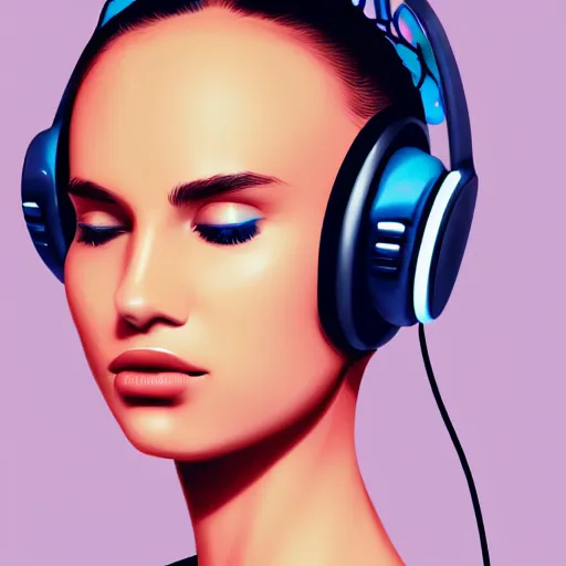 Image similar to an illustration of a beautiful woman listening to music with headphones by Alex Flores, highly detailed, digital art, trending on artstation