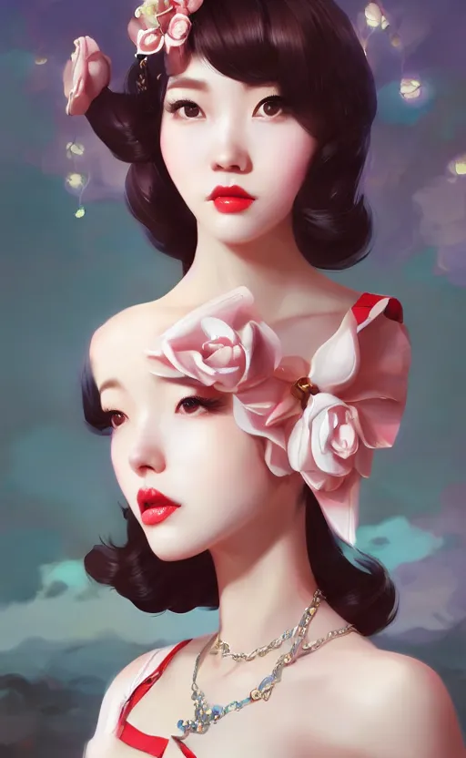 Image similar to a pin up and beautiful fashion charming dreamlke korea girl with lv jewelry, character art, art by artgerm lau and wlop and and ilya kuvshinov and john singer sargent, hyperdetailed, 8 k realistic, symmetrical, frostbite 3 engine, cryengine, dof, trending on artstation, digital art