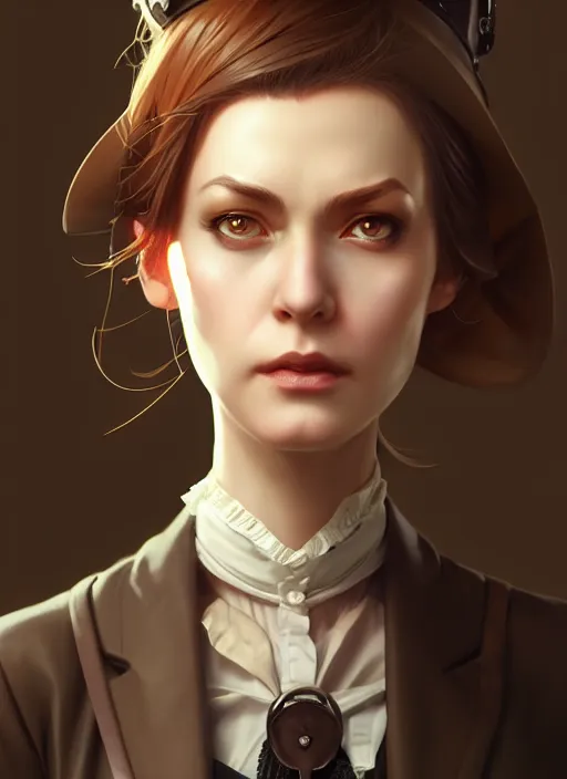 Image similar to character concept art of a female victorian detective, key visual, realistic shaded perfect face, fine details, dystopian environment and background, by stanley artgerm lau, wlop, rossdraws, james jean, andrei riabovitchev, marc simonetti, and sakimichan, trending on artstation