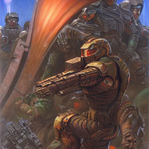 Image similar to The Doomguy, art by Donato Giancola and James Gurney, digital art, trending on artstation