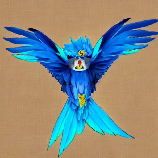 Prompt: flying blue parrot, anime style